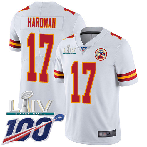Kansas City Chiefs Nike 17 Mecole Hardman White Super Bowl LIV 2020 Men Stitched NFL 100th Season Vapor Untouchable Limited Jersey